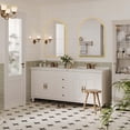 thumbnail image 3 of Chic arched bathroom mirror: wall-mounted vanity con metal frame, moderno wraparound design, rust-resistant tempered glass, vertical gold finish, 3 of 7