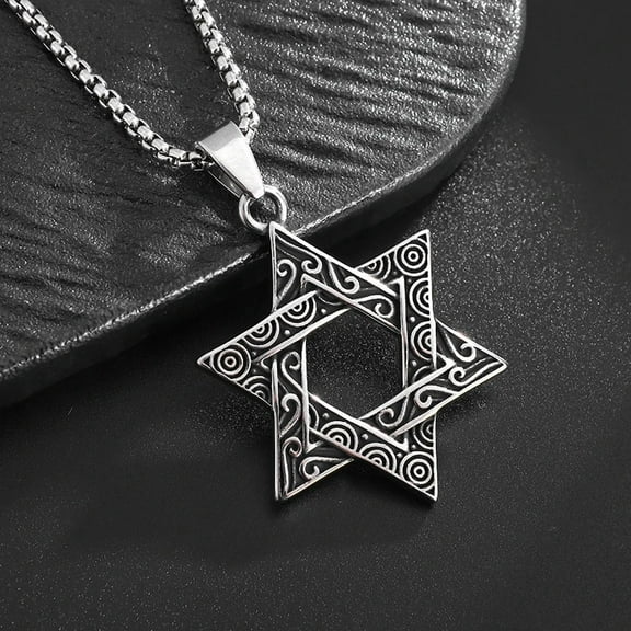 Vintage Jewish Star of David Pendant Necklace 14K White Gold Men Women Jewish Hebrew Faith Amulet Jewelry Gift