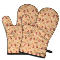 Cute Oven Mitts,Orange Christmas Gingerbread Man Pattern Oven Mitt 2-Pack Set,Kitchen Gloves for Oven,Heat Resistant Oven Mitts 7.7"x12"
