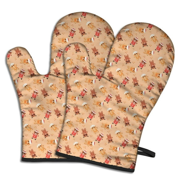 Cute Oven Mitts,Orange Christmas Gingerbread Man Pattern Oven Mitt 2-Pack Set,Kitchen Gloves for Oven,Heat Resistant Oven Mitts 7.7"x12"