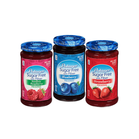 Polaner Sugar-Free Jam Variety Pack with Fiber - 3 Delicious Flavors (Seedless Raspberry, Blueberry, and Strawberry) 13.5 oz