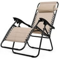 thumbnail image 4 of Gymax 3PC Zero Gravity Reclining Lounge Chairs Pillows Table Portable Folding Beige, 4 of 10