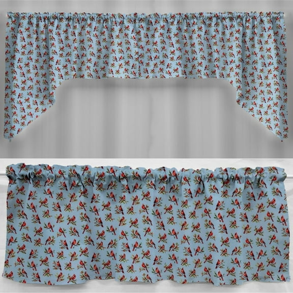 Cardinals Birds & Berries Curtain Panels by Penny's Needful Things (Set of 2) 24 Inch Long LINED (Blue)