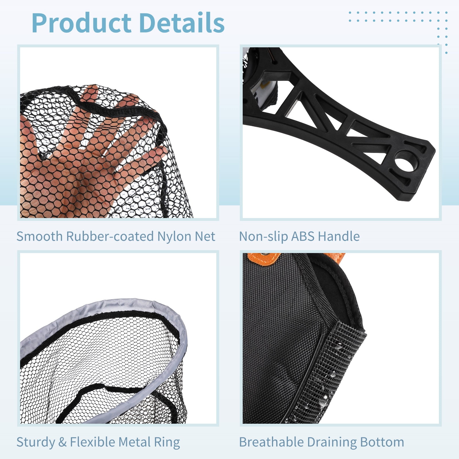 Folding Fly Fishing Net, Foldable Landing Trout Net with Tackle Bag, Lightweight Rubber-coated Mesh Net with Non-slip Handle, Fly Fishing Gear for Beginners