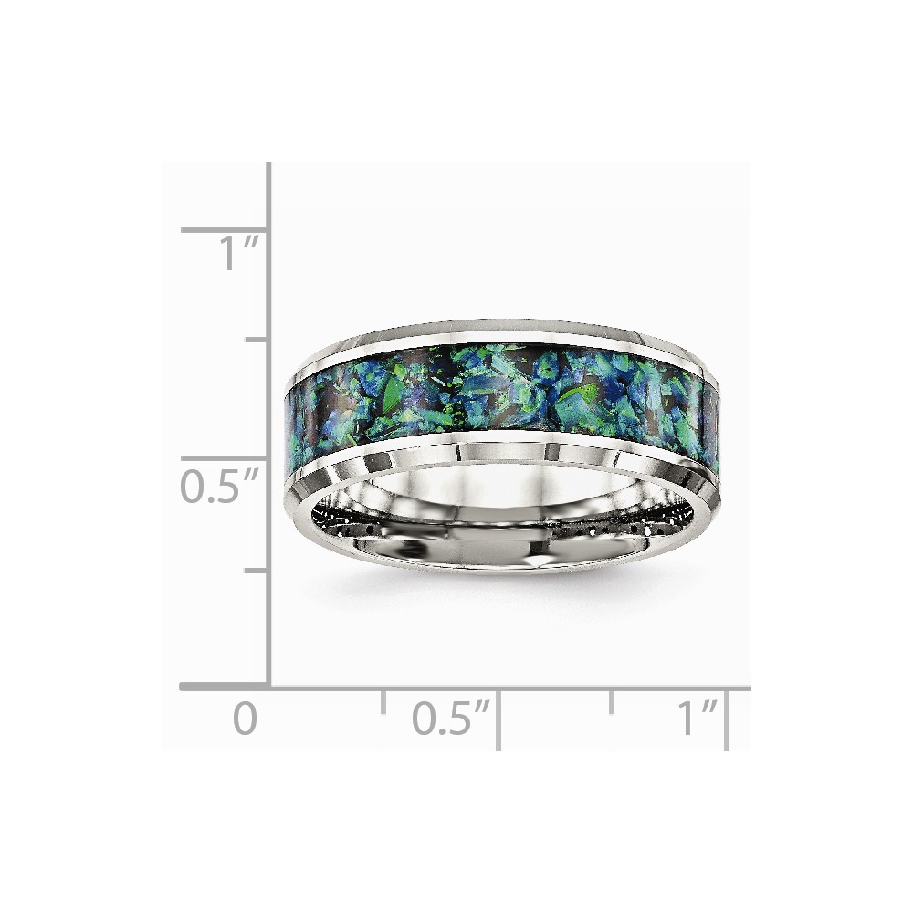 6mm Stainless Steel Men's Wedding Band – Rectangular Lab-Created Opal – Tommyway Jewelry – Selectable Size