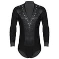 thumbnail image 4 of XUNZOO Mens Rhinestones Figure Skating Dance Bodysuit Long Sleeve Athletic Gymnastics Leotard Unitard Black M, 4 of 7