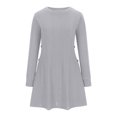 thumbnail image 7 of HAiming Sweater Mini Dress for Women Solid Knitted Crewneck Long Sleeve Side Buttons a Line Casual Loose Elegant Dress, 7 of 7