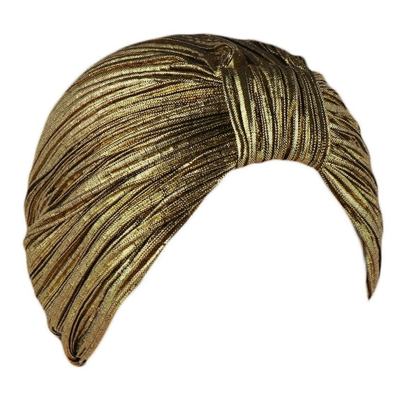 COMEET Turban Hat, Women Elastic Knotted Pleated Turban for Head Scarf Wrap Chemo Metallic Hijab Hat for Pat