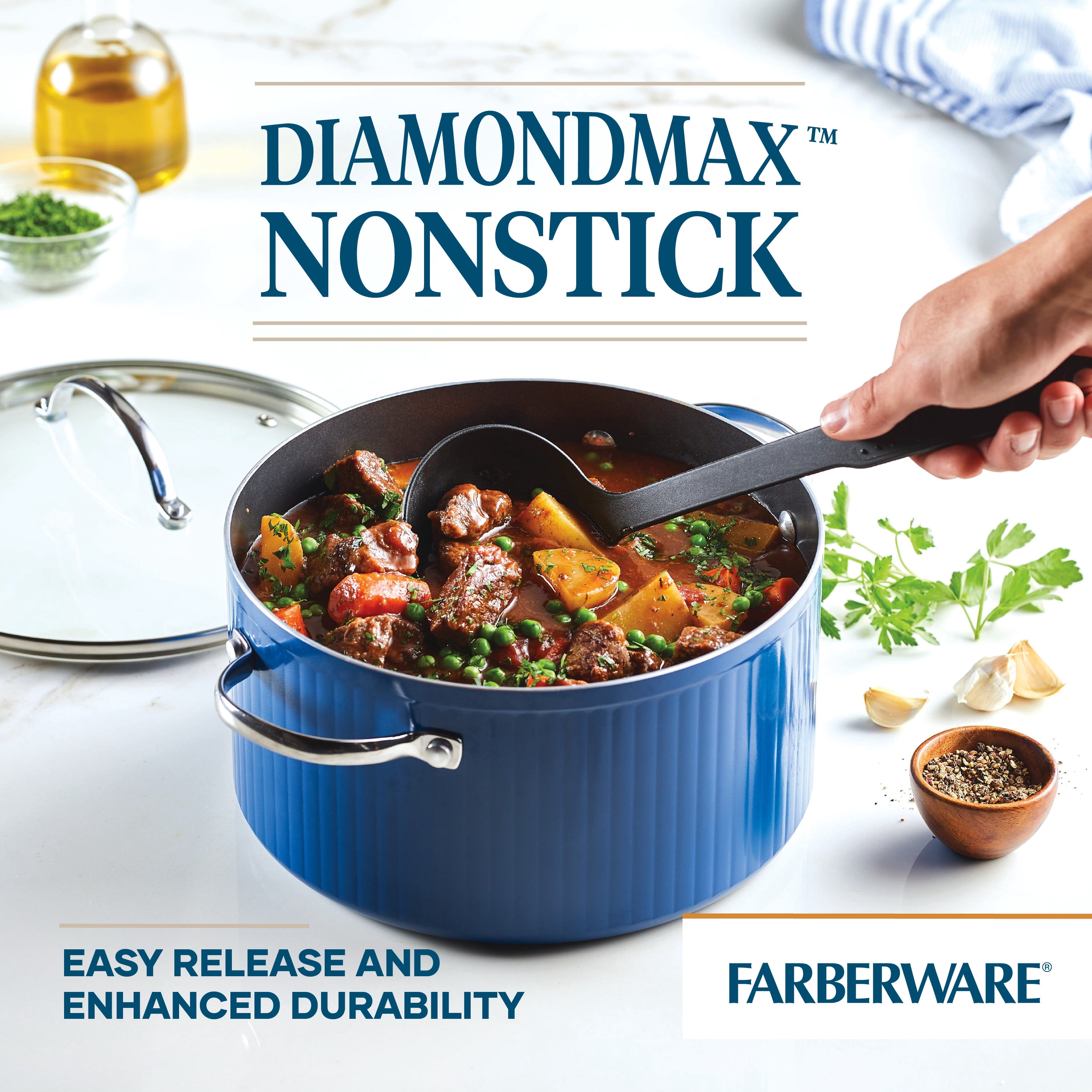 Farberware Style 6 Quart Nonstick Stockpot with Tempered Glass Lid, Dishwasher Safe, Oven Safe to 500°F, Blue