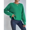 thumbnail image 4 of Women Solid Crew Neck Cropped Drop Shoulder Oversized Long Sleeve Soft Knit Sweater 102-Green S, 4 of 10