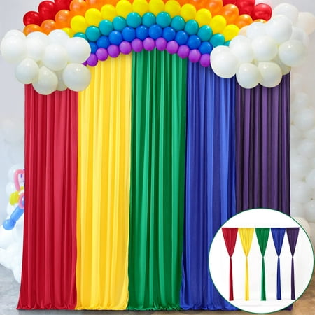 Image of Rainbow Backdrop Curtains Rainbow Birthday Decorations for Unicorn Birthday Party Baby Shower Girl Decorations 5 Panels 2.5×7ft