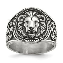 Auriga Fine Jewelry Stainless Steel Antiqued and Polished Lion Men's Ring Size 10