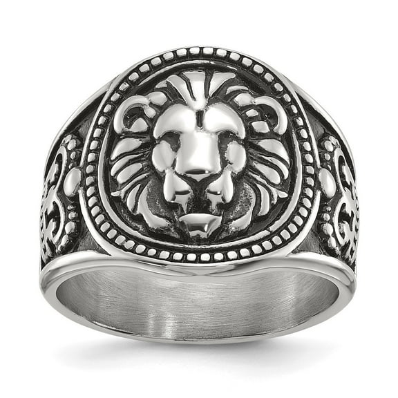 Auriga Fine Jewelry Stainless Steel Antiqued and Polished Lion Men's Ring Size 10