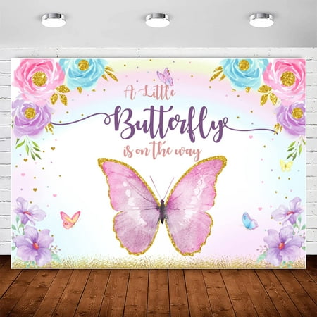 Image of Purple Butterfly Baby Shower Backdrop Pink Rainbow