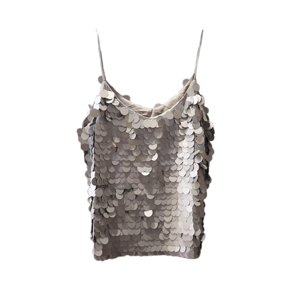 Fgnfyis Women's Tops V Neck Carnival Fish Scale Sequined Tank Top Shiny Spaghetti Strap Vest Womens Tank Tops Grey One Size