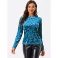 thumbnail image 4 of Camiseta casual de manga larga con cuello redondo y parte superior de terciopelo para mujer Azul XL, 4 of 6