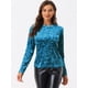 thumbnail image 4 of Camiseta casual de manga larga con cuello redondo y parte superior de terciopelo para mujer Azul XL, 4 of 6