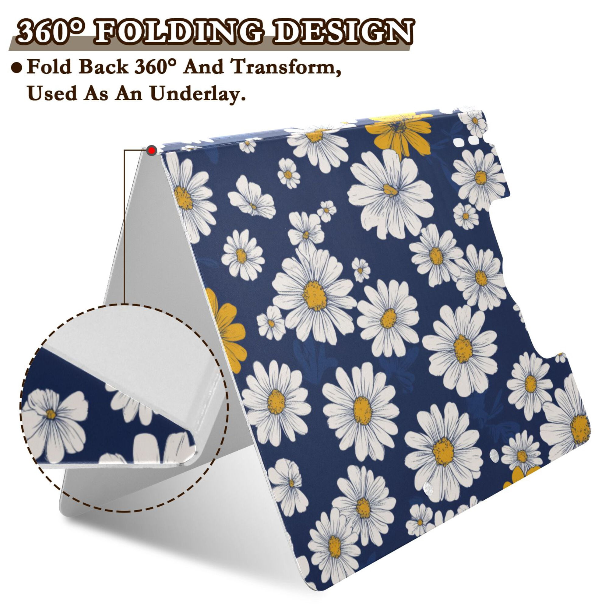 FORMRS A4 Clipboard Folder with Pen Holder Horizontal Foldable School Office Binder, Retro Daisy Pattern