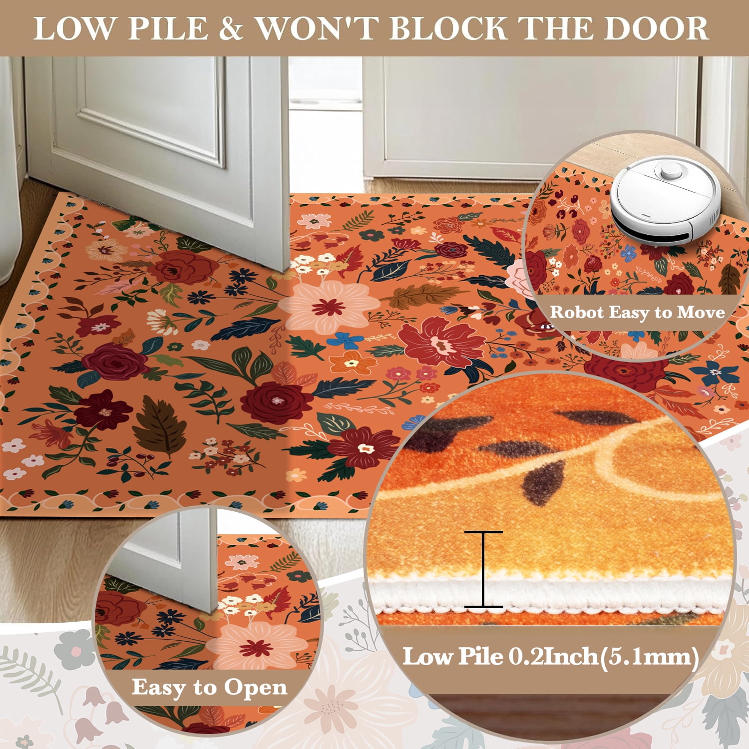 Sanmadrola Area Rugs for Living Room Rug 6x9 Machine Washable Non Slip Floral Vintage Low Pile Large Rugs for Living Room, Bedroom, Farmhouse, Dining Room,Kitchen Entryway Bathroom Office