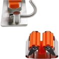 thumbnail image 4 of Multi-Function Wall-Mounted Broom Holder, Self-Adhesive Mop Broom Holder, 304 Brushed Stainless Steel, for Hanging Tools, 3 Slots and 4 Hooks, 4 of 4