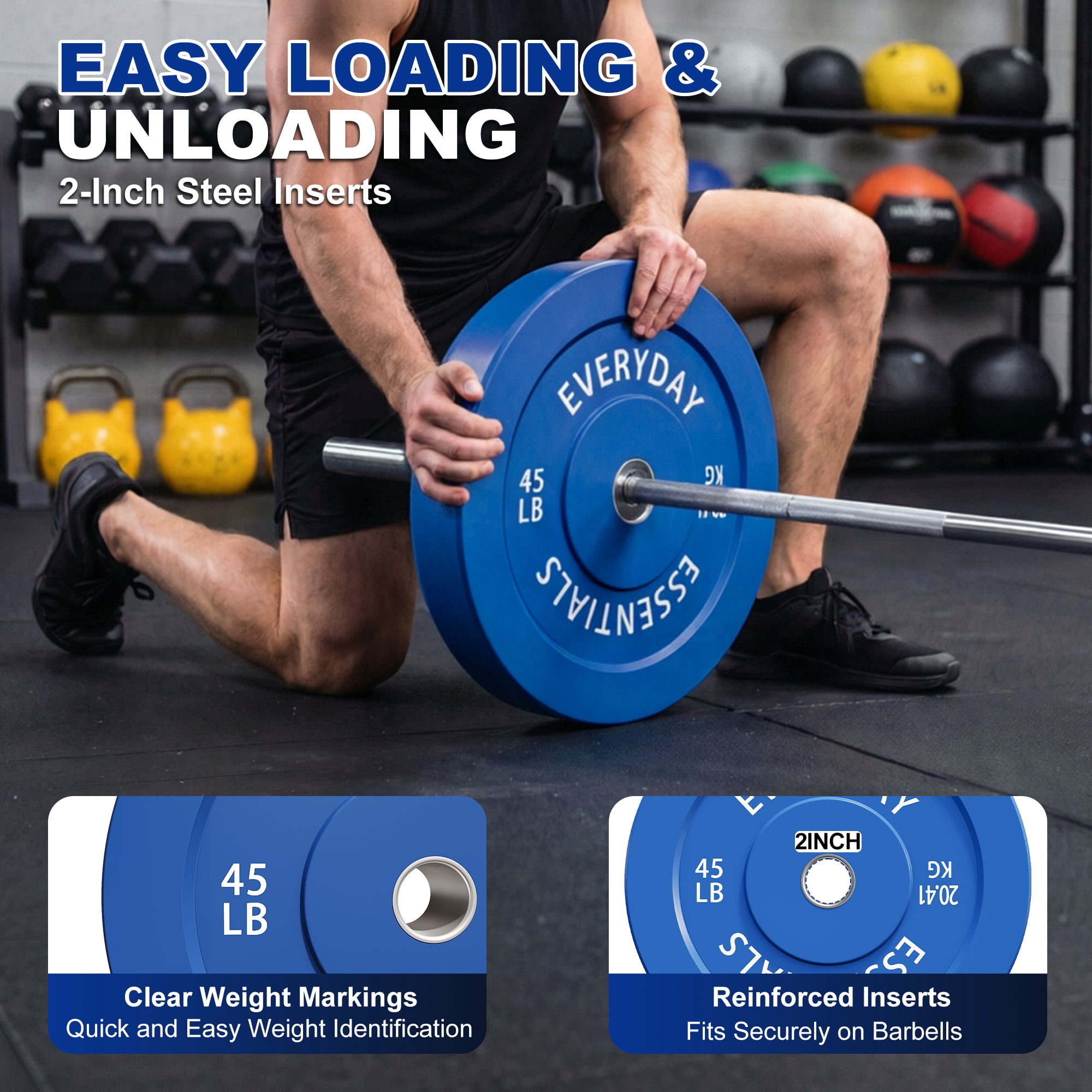 INTRTLOCKINGING TILES 160LB Olympic Weight Set with 7FT Barbell, 2-Inch Colored Rubber Bumper Plates for Home Gym, Cross Training and Weightlifting