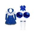 thumbnail image 2 of TSSOE Costume de Cheerleading d'Halloween pour Filles Uniforme de Compétition Manches Longues Robe de Cheerleading avec Pompons Couvre-Chef Chaussettes Bleu 8, 2 of 5