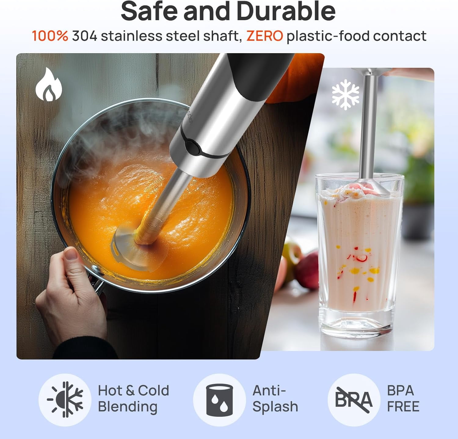 7-in-1 Immersion Blender Handheld Max 1100W Stainless Steel Shaft with Beaker Chopper