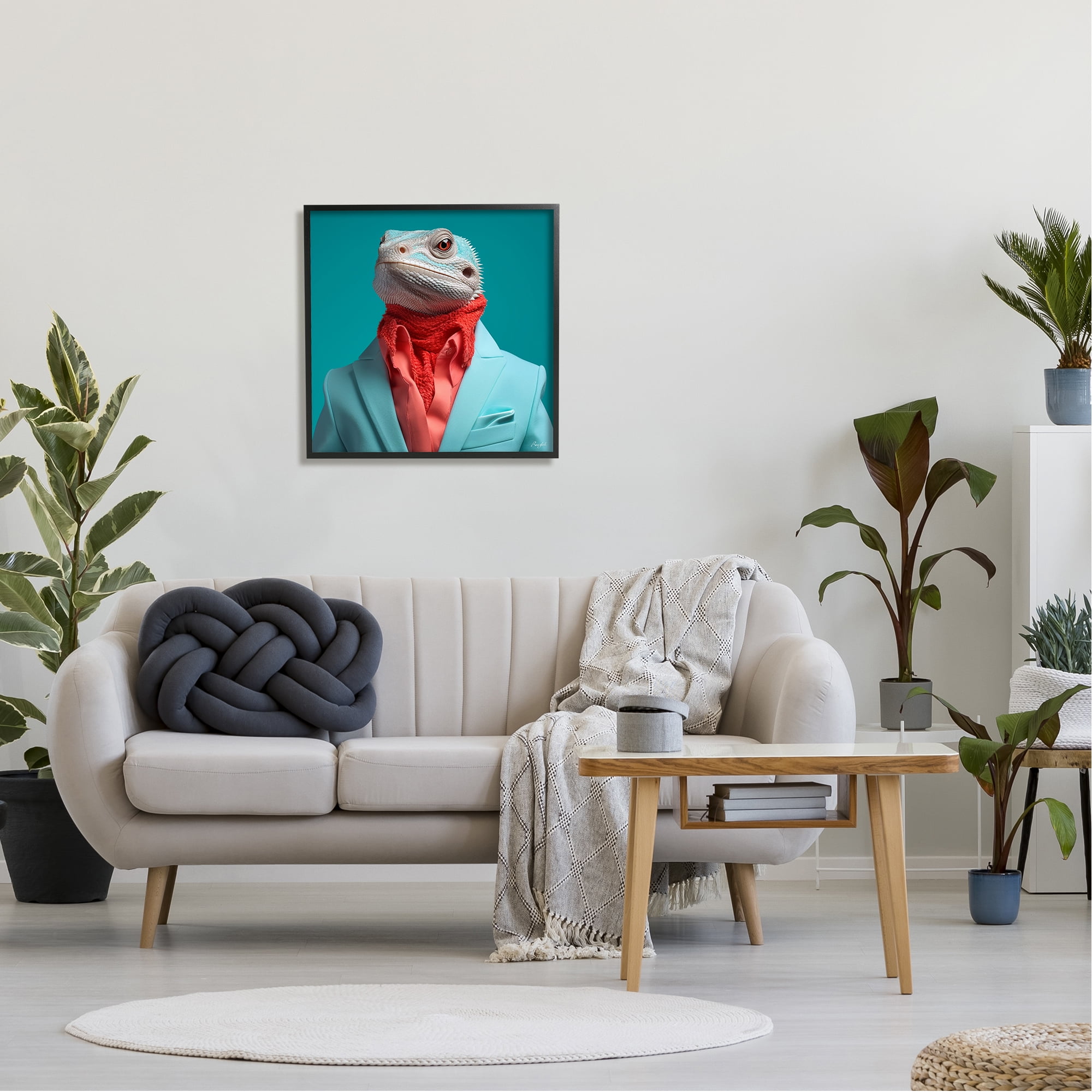 Stupell Industries Trendy Iguana Portrait Animals & Insects Painting Black Framed Art Print Wall Art, 24 x 24