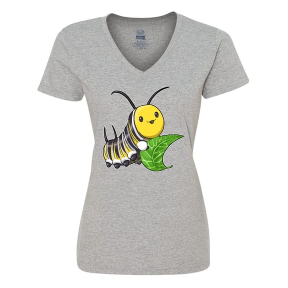Inktastic Monarch Butterfly Caterpillar- Cute Baby Insect Women's V-Neck T-Shirt