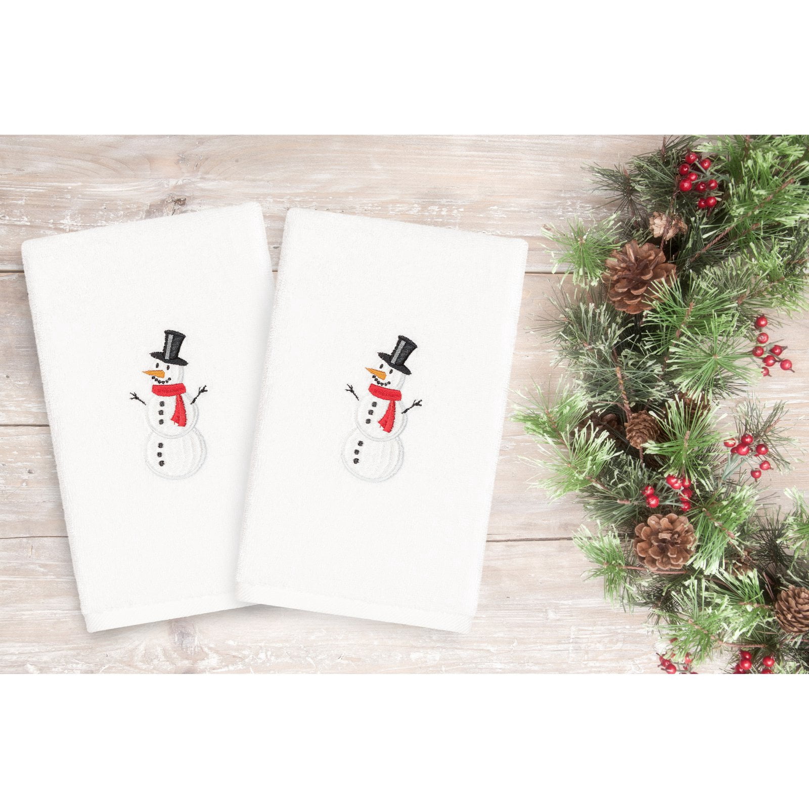 Linum Home Textiles Snowman Embroidered Turkish Cotton Hand Towels - Set of 2