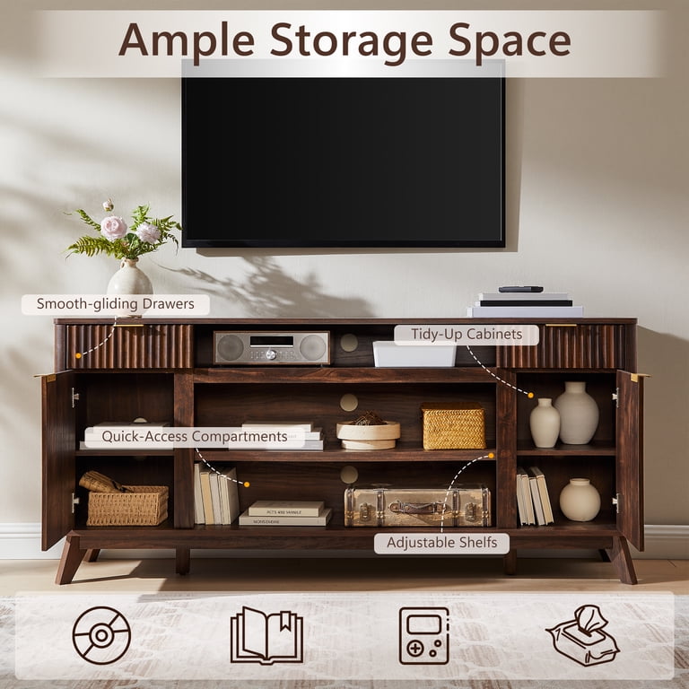 KeyWhat Mid-Century Modern TV Stand with Fluted Doors, 80-Inch photo 4