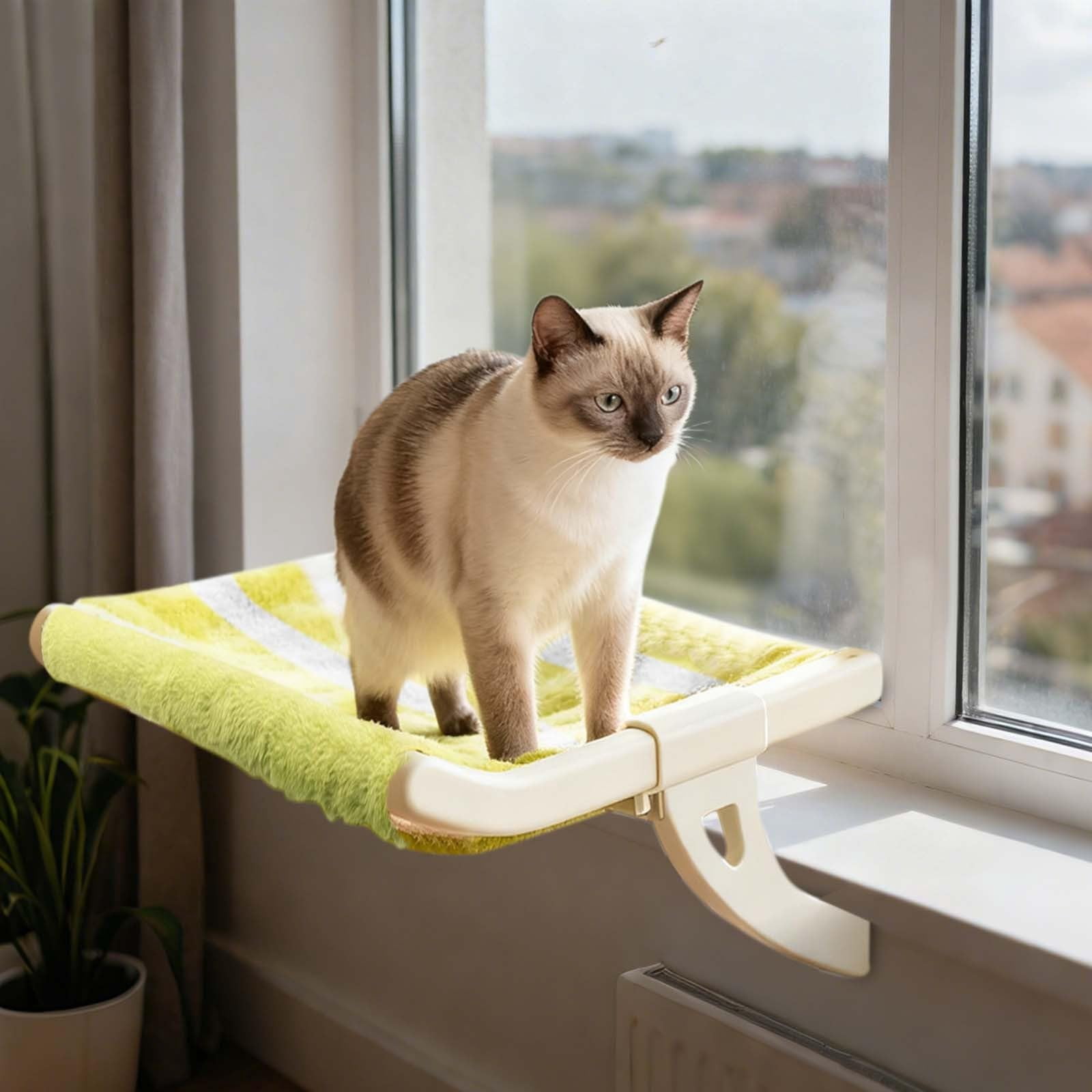 Cat Window Sill Perches for Indoor Cats,Warm Cats Bed with Plushes Bedding and Fabric Base,Sliding Clamping Slot Adjustment with Removable Covers,for Indoor Comfortable Cat Resting Bed Winter Use.