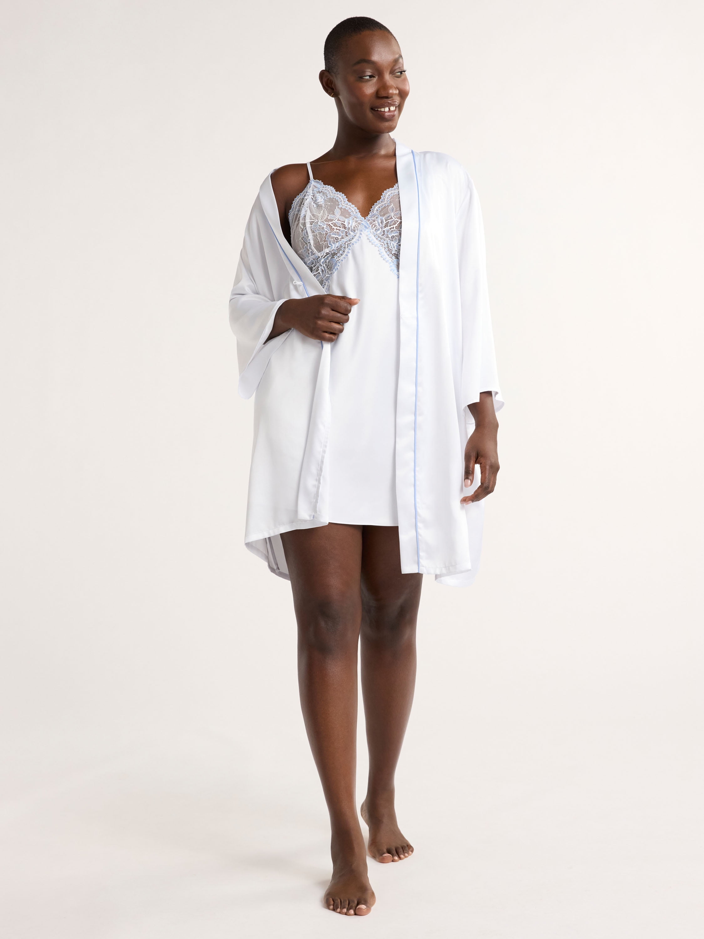 Joyspun Women’s and Women’s Plus Bridal Satin Robe, Sizes XS to 3X