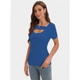 thumbnail image 3 of Women's Scoop Neck T-Shirt - Short Sleeve Summer Knit Top, Slim Fit with Cutout Detail, Casual & Date Night, 3 of 5