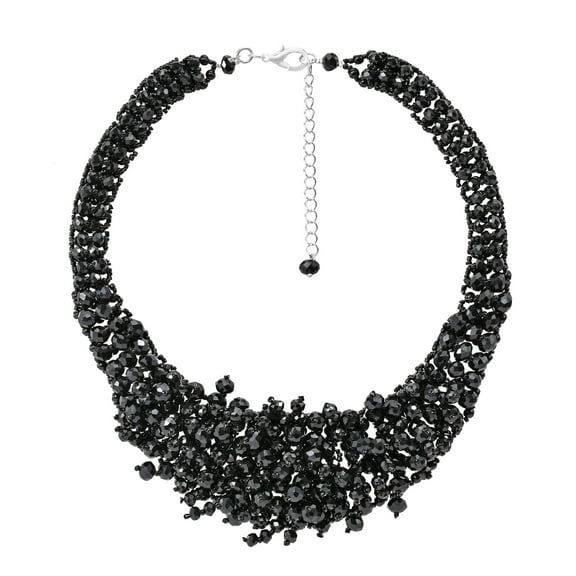 Elegantly Chic Cascading Black Crystals Statement Necklace