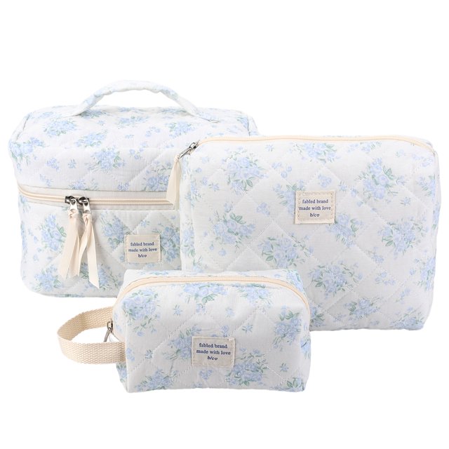 Bolso Maquillaje para Mujer Bolso Ligero 3 Uds Bolso Maquillaje Acolchado Floral A Cuadros