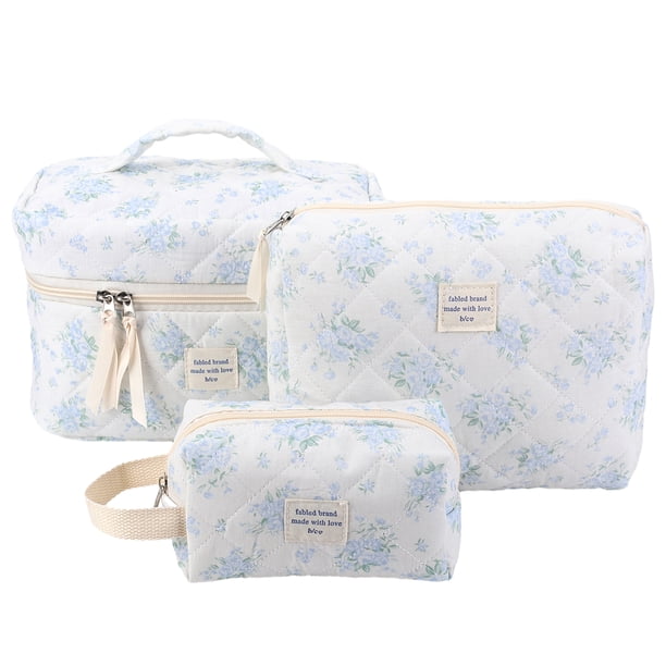 Estuche Organizador Ygjytge Cosméticos Acolchado Floral 3 Piezas Algodón para Mujeres y Niñas