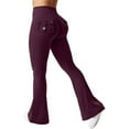 thumbnail image 2 of Butt Lifting Leggings for Women Flared Yoga Workout Gym Pants with Pockets Wine S, 2 of 4