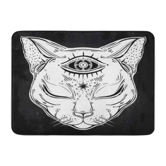 SIDONKU Black Cat Head Portrait Moon and Three Eyes Third is Open for Halloween Tattoo Doormat Floor Rug Bath Mat 30x18 inch