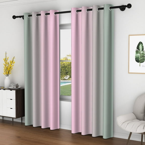 Lfeey Pink Teal Ombre Color Blackout Curtains 63 Inches Long 2 Panels, Light Blocking Children's Room Decorative Privacy Curtains