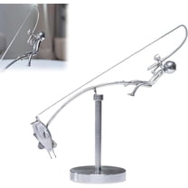 HaCpiu The Fisherman Balancing Sculpture, Kinetic Fishing Sculpture, Creative Metal Fish Figurine, Unique Standing Fish Statue Metal Handicrafts, Moving Desk Ornaments for Men Office