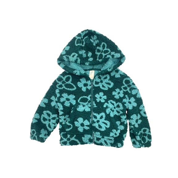 There Abouts Girls Green Floral Sherpa Zip Up Jacket Hoodie XXS 4/5
