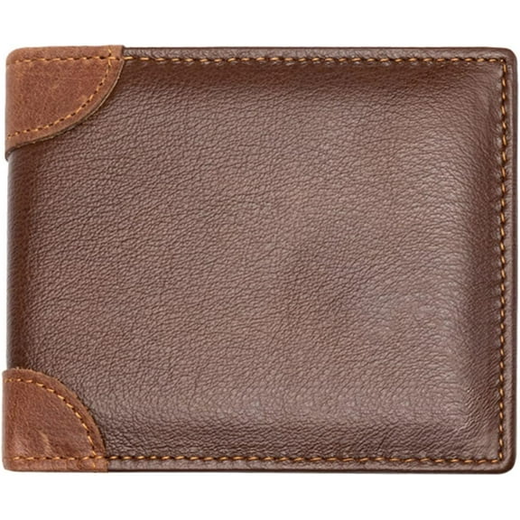 LinYooLi Mens Genuine Leather Bifold Wallet With ID Window (A30 Brown)