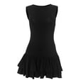 thumbnail image 4 of Womens Mini Dress - Double Layered Ruffle Hem Ruched Tiered Skirt, Sleeveless Bodycon Tank Dress, Polyester Material, S-L Sizes, 4 of 5