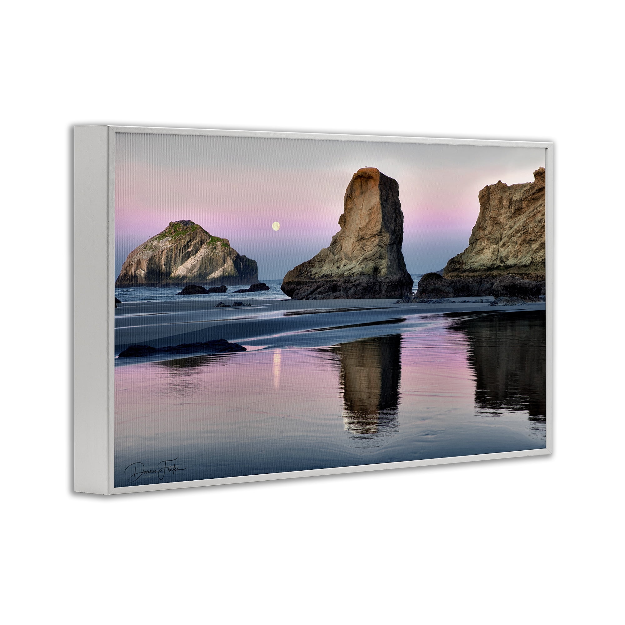 Stupell Industries Moonlit Beach Cliffs Landscape Photography White Framed Art Print Wall Art, 30 x 20