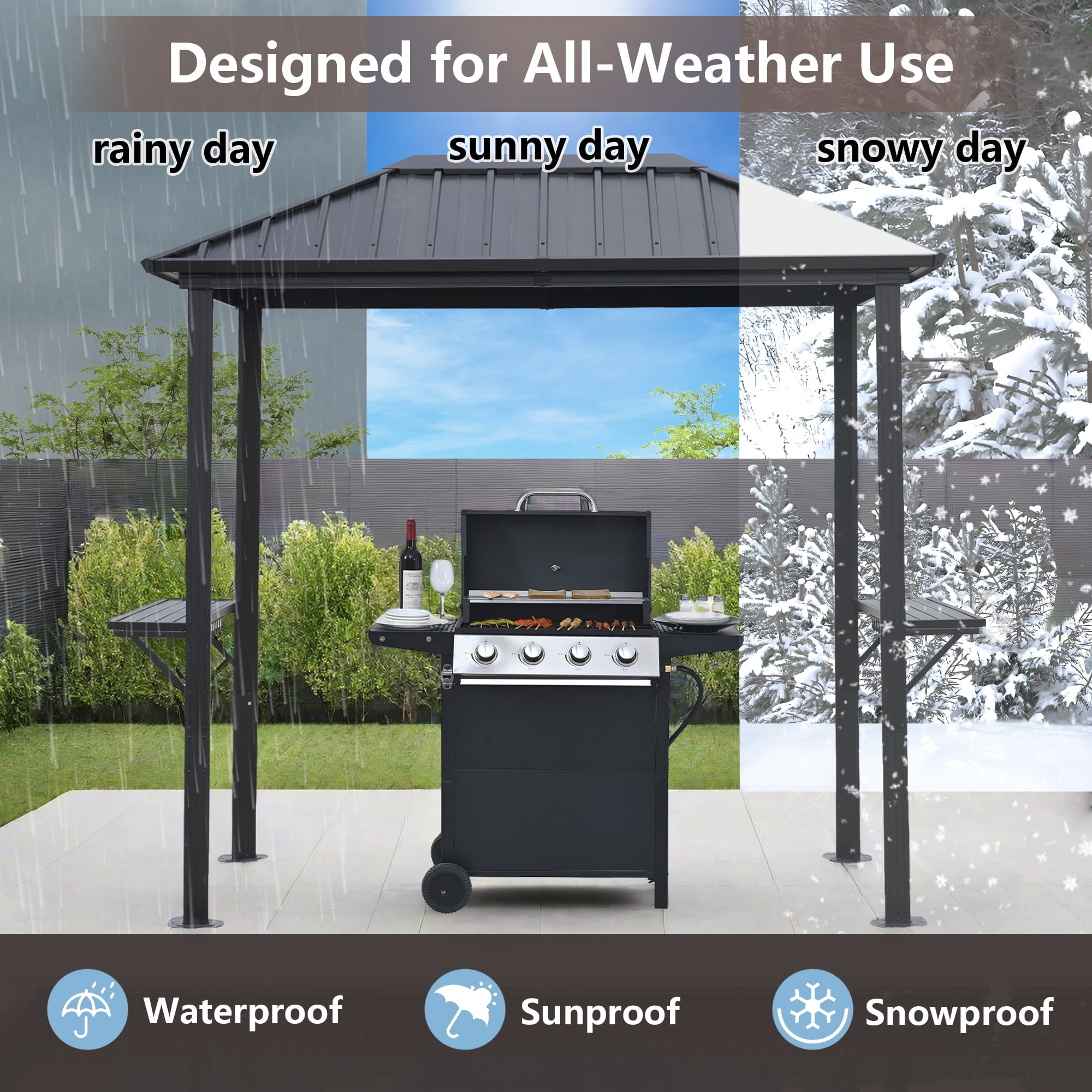 5FT x 8FT Single Hardtop Iron-Roof Aluminum Frame BBQ Gazebo for Outdoor Cooking
