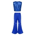 thumbnail image 2 of iEFiEL Girls Youth Two-piece Stage Performance Outfit Shiny Sequins Vest with Flare Pants Set Jazz Hip Hop Dancewear Blue 10-12, 2 of 5