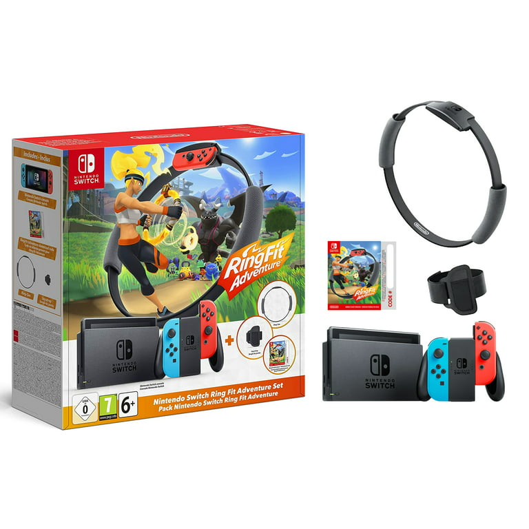 Nintendo Switch Exclusive Ring Fit Adventure & Neon Switch Console Bundle -  Neon Red and Blue Joy-Con Switch Console, Dock, Ring Fit Full Game