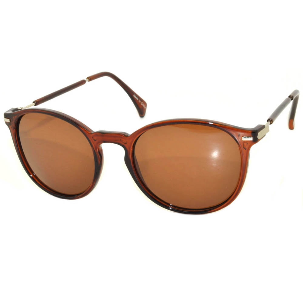 OWL Eyewear Vintage Retro Round Sunglasses Brown Frame Brown Lens