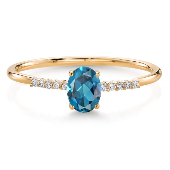 Gem Stone King 10K Yellow Gold Oval London Blue Topaz and White Lab Grown Diamond Engagement Ring for Women (0.65 Cttw, Oval 6X4MM, Gemstone November Birthstone, Available in Size 5, 6, 7, 8, 9)